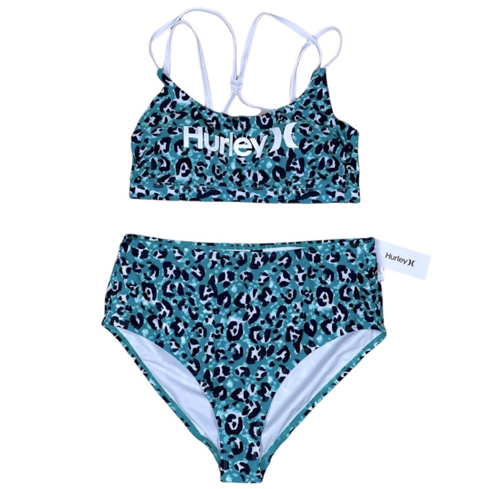 HP🎉 Hurley green, black and white animal print two piece bathing suit NWT - Picture 2 of 16